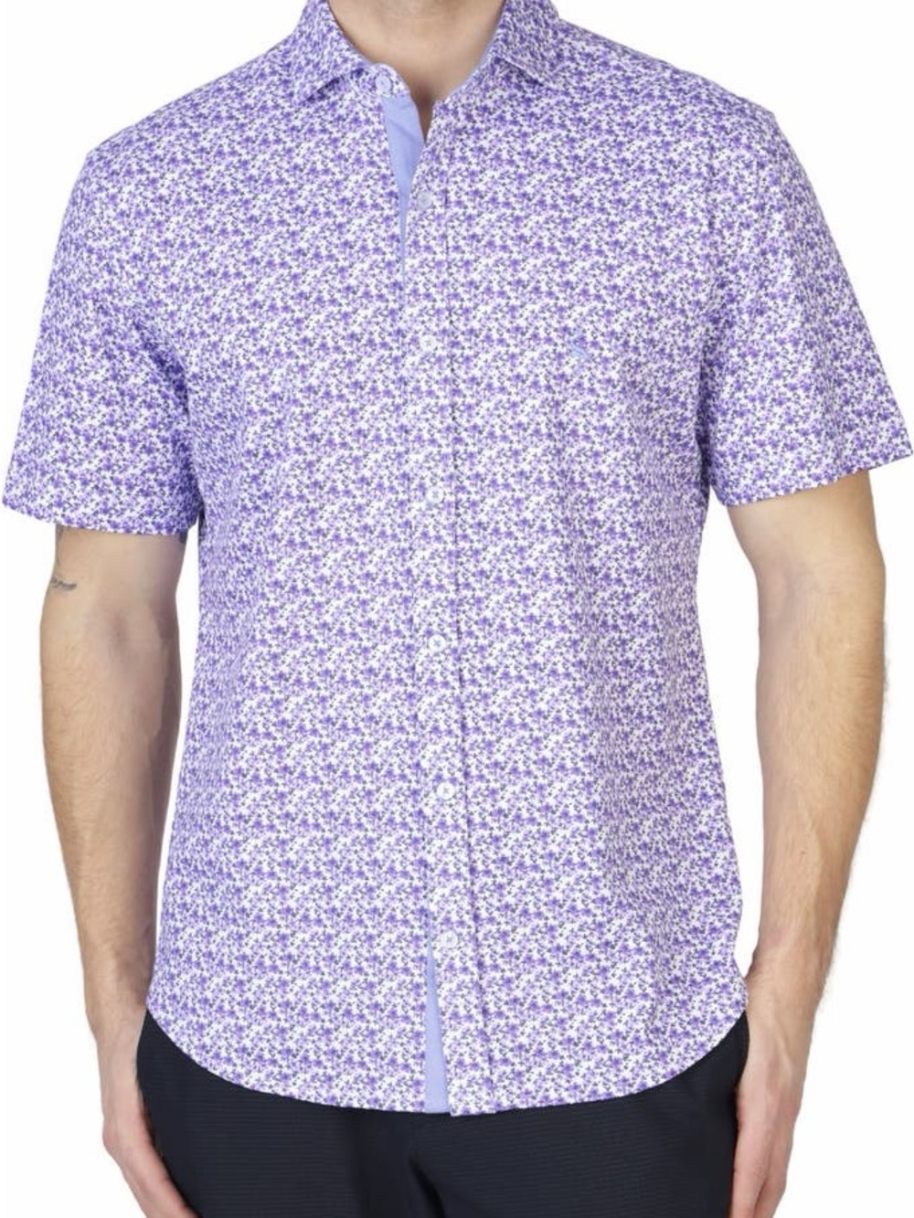 Tailorbyrd Retro Floral Purple Short-Sleeve Cotton Button-Up Shirt Men’s Large